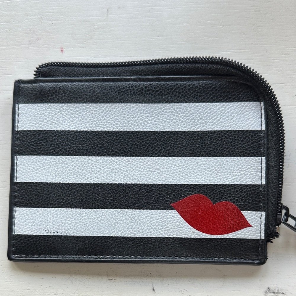 Sephora Black and White Striped Wallet with Red Lips